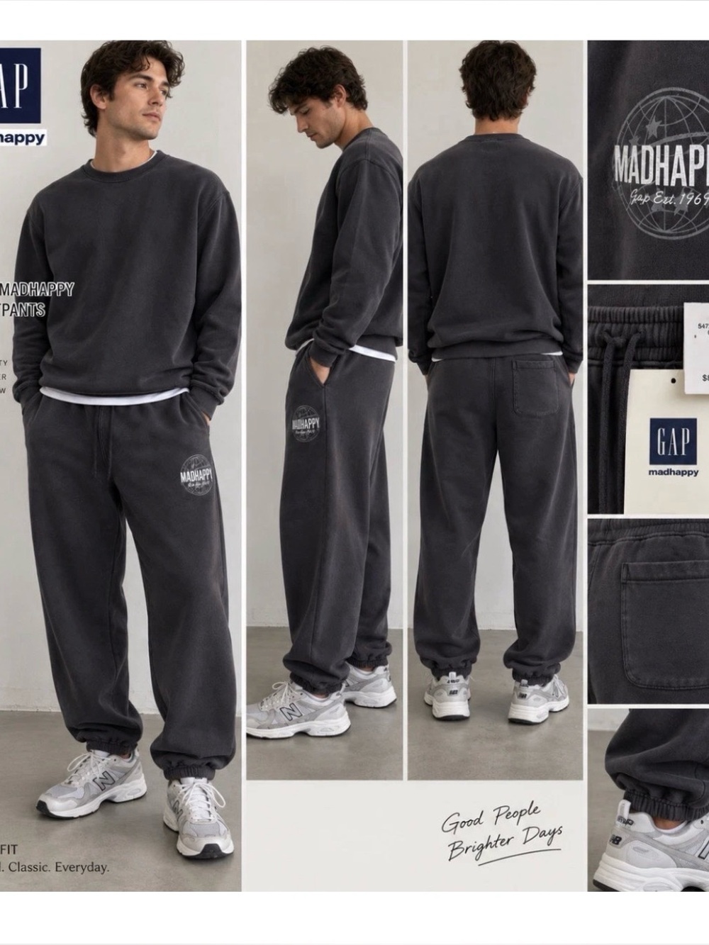 Madhappy Men’s Charcoal Gray Relaxed Sweatpants moonless night baggy NEW